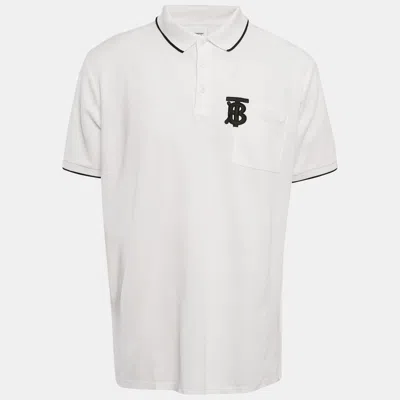 Pre-owned Burberry White Cotton Tb Monogram Pique Polo T-shirt L