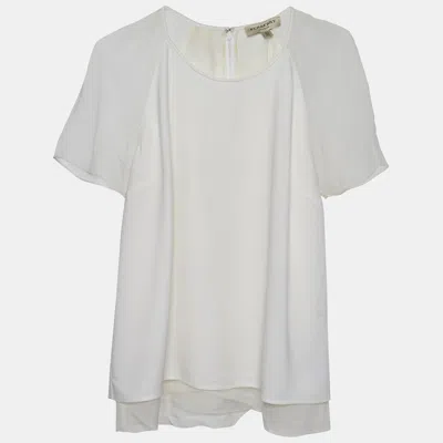 Pre-owned Burberry White Crepe Short Sleeve Top M