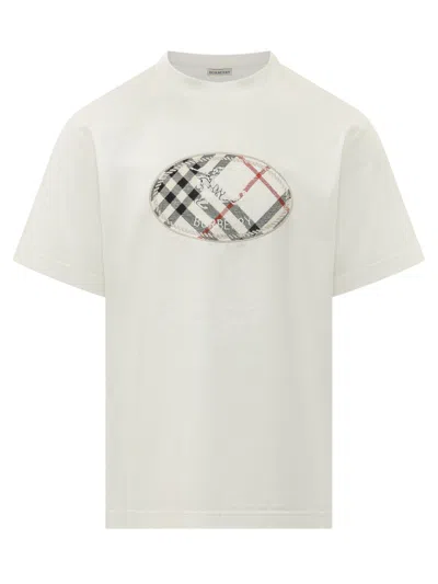 Burberry Check Cotton T-shirt With Knight Stamp In White