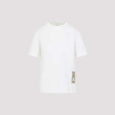 Burberry Women White T-shirt With Logo Patch With Check Motif On The Front In Cotton Woman In Neutral
