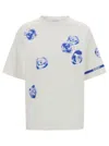 Burberry Rose-print Logo-stripe Short-sleeve T-shirt In White