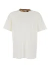 Burberry White Crewneck T-shirt With Check Motif On The Collar In Cotton Man In White