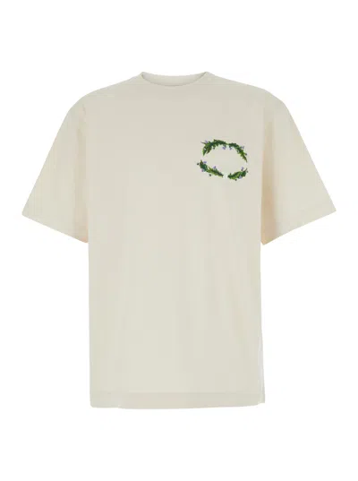 Burberry White Crewneck T-shirt With Embroidered Logo On The Front In Cotton Man In Multicolor