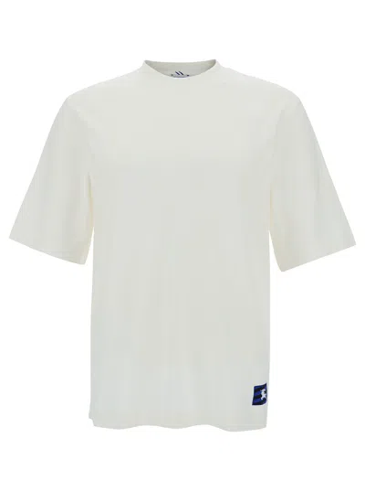 Burberry White Crewneck T-shirt With Equestrain Knight Patch In Cotton Man