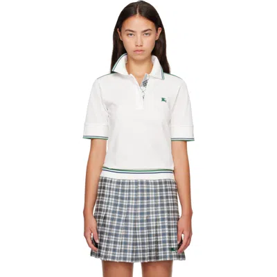 Burberry White Cropped Cotton Tennis Polo In B7078 Chalk