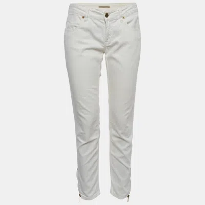 Pre-owned Burberry White Denim Side Zipper Skinny Jeans M/waist 28"