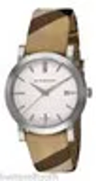 Pre-owned Burberry White Dial Check Plaid Leather Fabric Band Swiss, Date Watch Bu1390 In Misty Rose