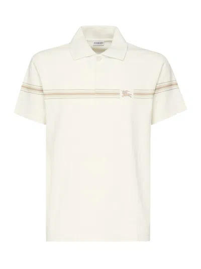 Burberry White Embroidered Equestrian Stripe Polo