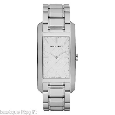 Pre-owned Burberry White Engraved Dial Polished Silver Steel Strap Watch Bu9400