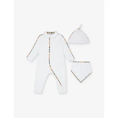 Burberry Babies' White Hamilton Piece Of Three Gift Stretch-cotton Set 1-9