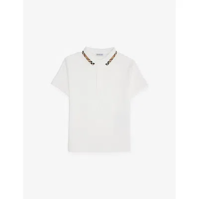 Burberry Kids' White Johane Checked-collar Cotton Polo Shirt 4-14