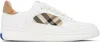 Burberry Men Low-top Leather Sneakers With Check Inserts In White