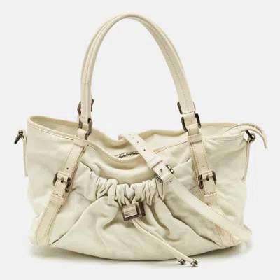 Pre-owned Burberry White Leather Drawstring Tote
