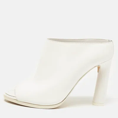 Pre-owned Burberry White Leather Peep Toe Mules Size 36