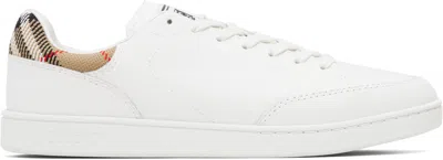 Burberry White Calf Leather Bos Taurus Low Top Sneakers