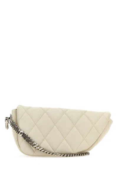 Burberry White Leather Shield Lock Shoulder Bag In Almond