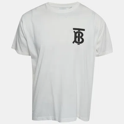 Pre-owned Burberry White Logo Embossed Jersey Crewneck T-shirt S