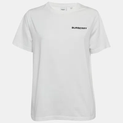 Pre-owned Burberry White Logo Embroidered Cotton Crew Neck T-shirt S