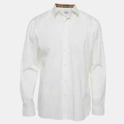 Pre-owned Burberry White Logo Embroidered Poplin Button Up Shirt L