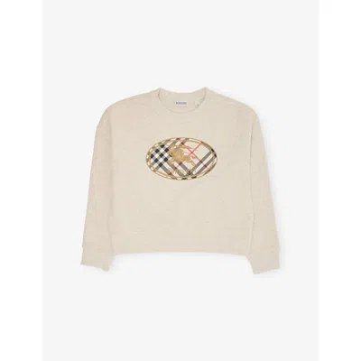 Burberry Kids' White Melange Isla Logo-print Cotton Sweatshirt 4-1 In Neutral