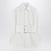 Burberry Belted Pinstriped Cotton-poplin Shirt In White