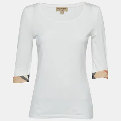 Pre-owned Burberry White Nova Check Jersey Scoop Neck Top S