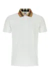 Burberry Check Collar Cotton Polo Shirt In White