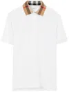 Burberry Check-collar White Polo Shirt With Three-button Placket In White