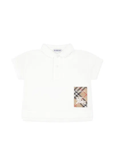 Burberry White Polo Shirt For Baby Boy With Equestrian Knight