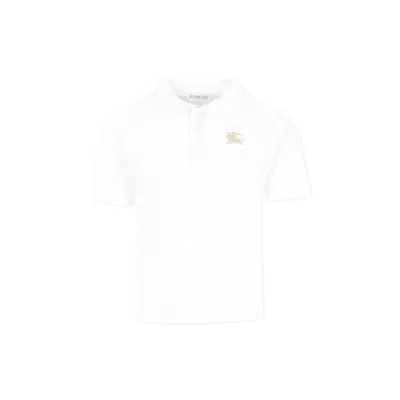 Burberry Kids' White Polo Shirt For Boy With Beige Embroidered Logo