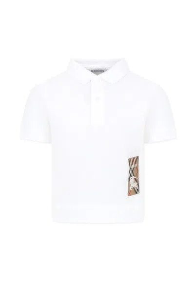 BURBERRY WHITE POLO SHIRT FOR BOY WITH EQUESTRIAN KNIGHT