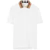 Burberry Check Collar Cotton Polo Shirt In White