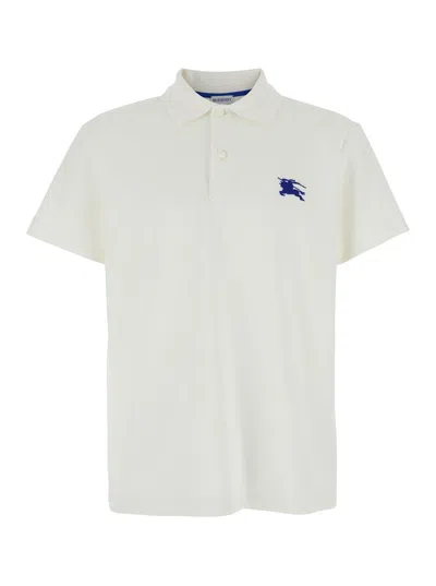 Burberry White Polo With Equestrian Knight Logo Embroidered On The Front In Cotton Men In Multicolor