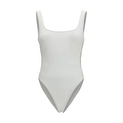 Burberry One-piece Swimsuit With Check Trim In White