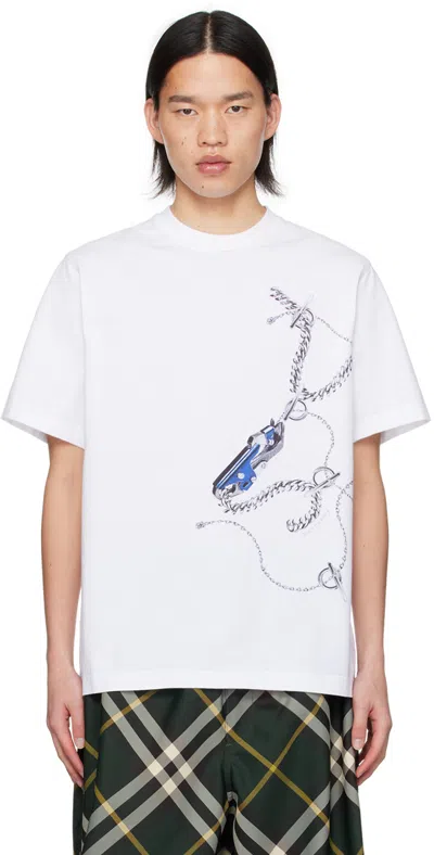 Burberry White Print T-shirt In Knight Ip Pattern