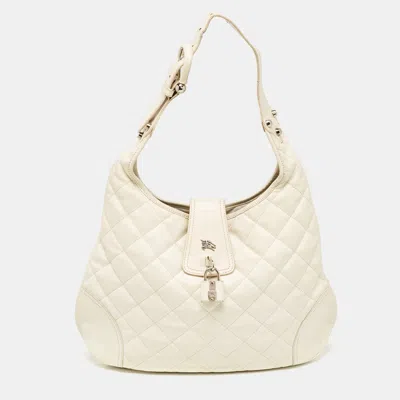 Pre-owned Burberry White Quilted Leather Brooke Hobo