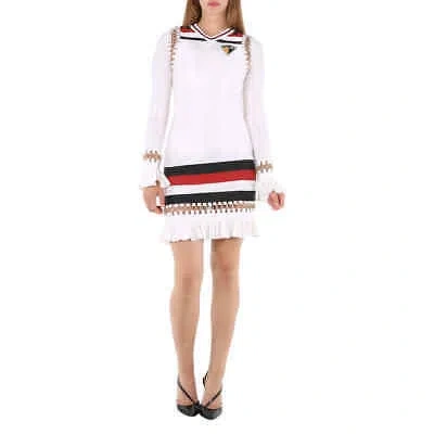 Pre-owned Burberry White Ring-pierced Striped Stretch Jersey Mini Dress