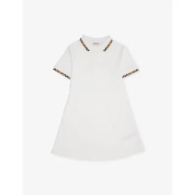 Burberry Kids' White Romola Check-trim Cotton Polo Dress 4-14