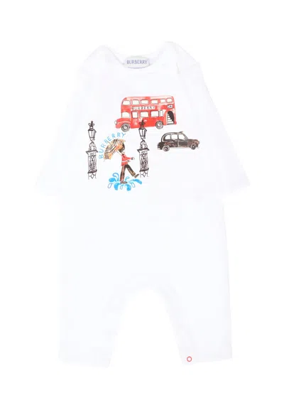 Burberry White Romper For Babykids With Print