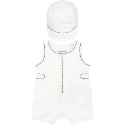 Burberry White Romper Set For Baby Kids