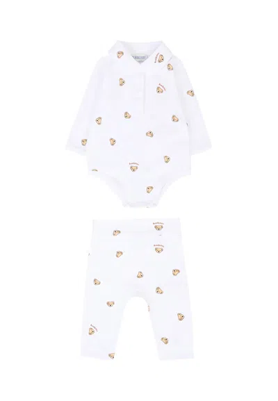 Burberry White Set For Babykids With Thomas Bear