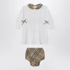 Burberry White Set With Check Motif Trims In White