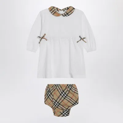 Burberry White Set With Check Motif Trims