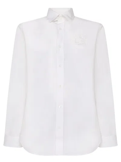 BURBERRY WHITE SHIRT WITH CLASSIC COLLAR AND EMBROIDERED LOGO ON THE FRONT IN COTTON MAN