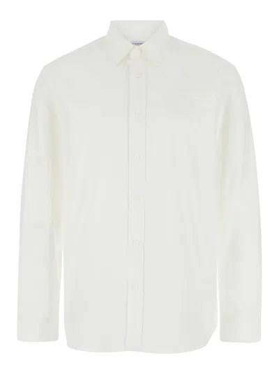 Burberry White Shirt With Classic Collar And Embroidered Logo On The Front In Cotton Man In Multicolor