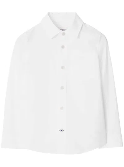 Burberry Kids' White Shirt With Classic Collar In Stretch Cotton Boy