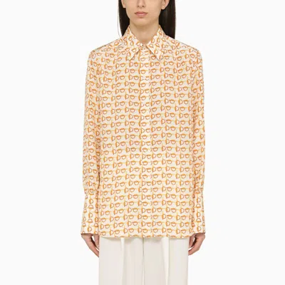 Burberry White Shirt With Gold Silk Motif In Metal
