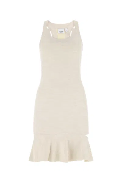 Burberry White Silk Mini Dress In Beige