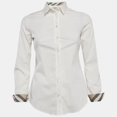 Pre-owned Burberry White Stretch Cotton Long Sleeve Shirt Xs