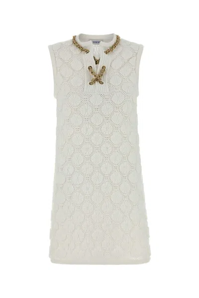 Burberry Stretch Crochet Dress Chain Detail Mini In White